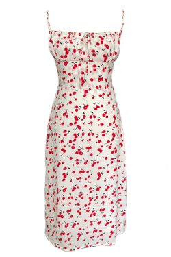 Floral Spaghetti Strap Dress, Waist-Cinched A-Line Midi Dress, French Print, 90s Inspired Summer Fashion
