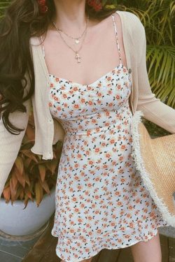 Floral Spaghetti Strap Mini Dress - 2024 Spring/Summer, Non-Selective Design, French Sexy Vacation Style, Trendy Chenopod Look