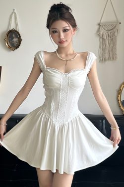 French Romance Lace Strapless A-Line Little White Dress - Ballet Style Slimming Princess Dress for Elegant Occasions