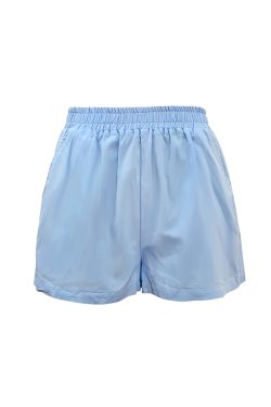French Style Blue Cotton Shirt Set for Women - Loose Sun Protection Cardigan & A-Line High-Waisted Shorts, Perfect for Summer Outings
