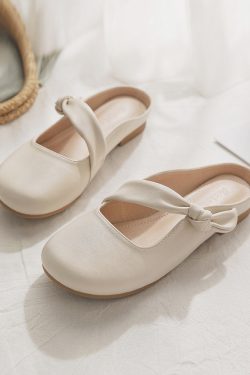 French Style Sheepskin Slip-On Open-Toe Half Slippers for Women – Summer Outdoor Footwear, Trendy 2025 Design