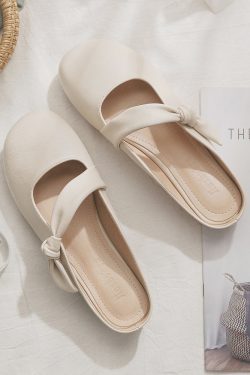 French Style Sheepskin Slip-On Open-Toe Half Slippers for Women – Summer Outdoor Footwear, Trendy 2025 Design