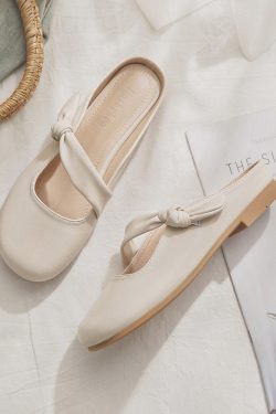 French Style Sheepskin Slip-On Open-Toe Half Slippers for Women – Summer Outdoor Footwear, Trendy 2025 Design