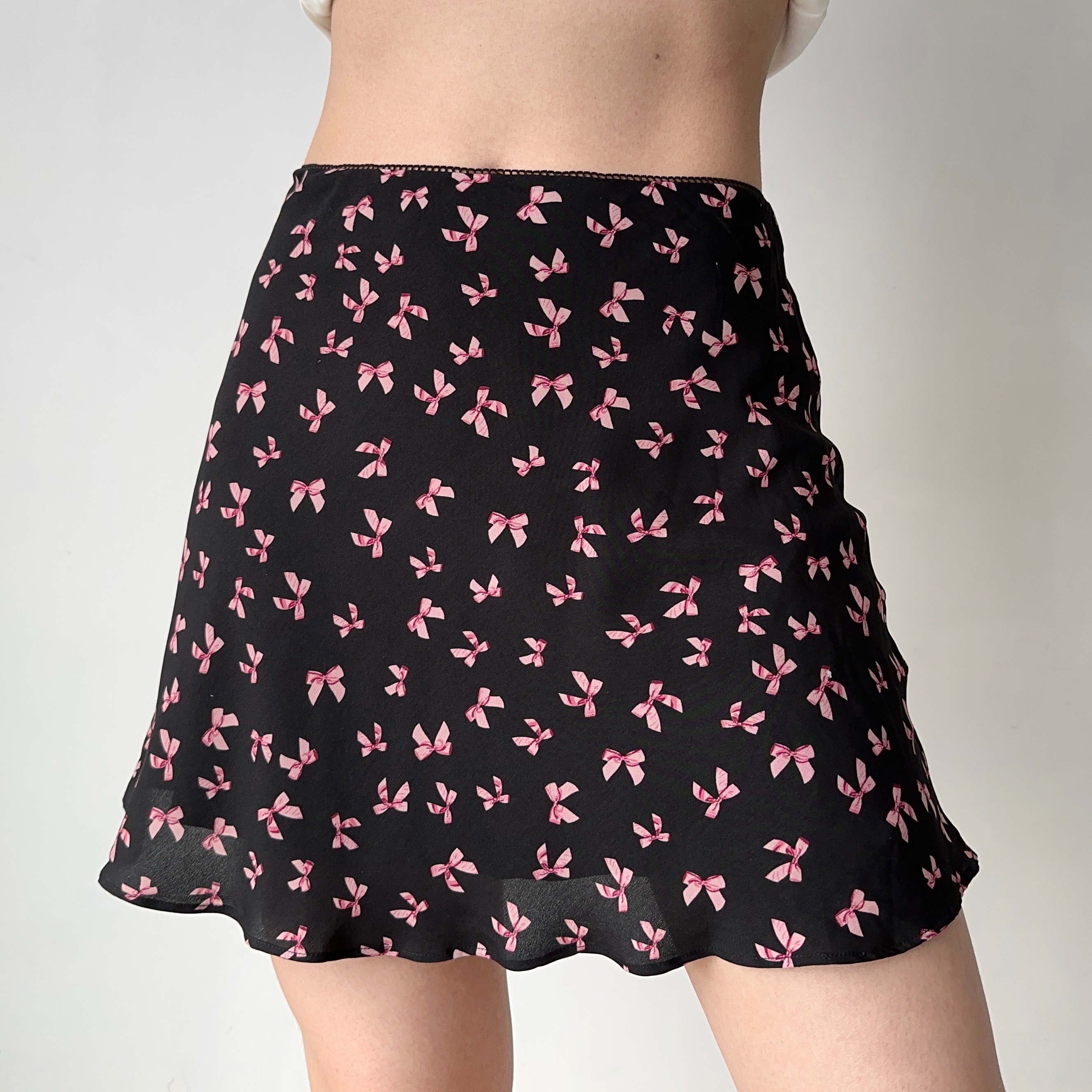 French Vintage Bow Print A-line Skirt for Women - Slim Fit Short Skirt with Y2K Style