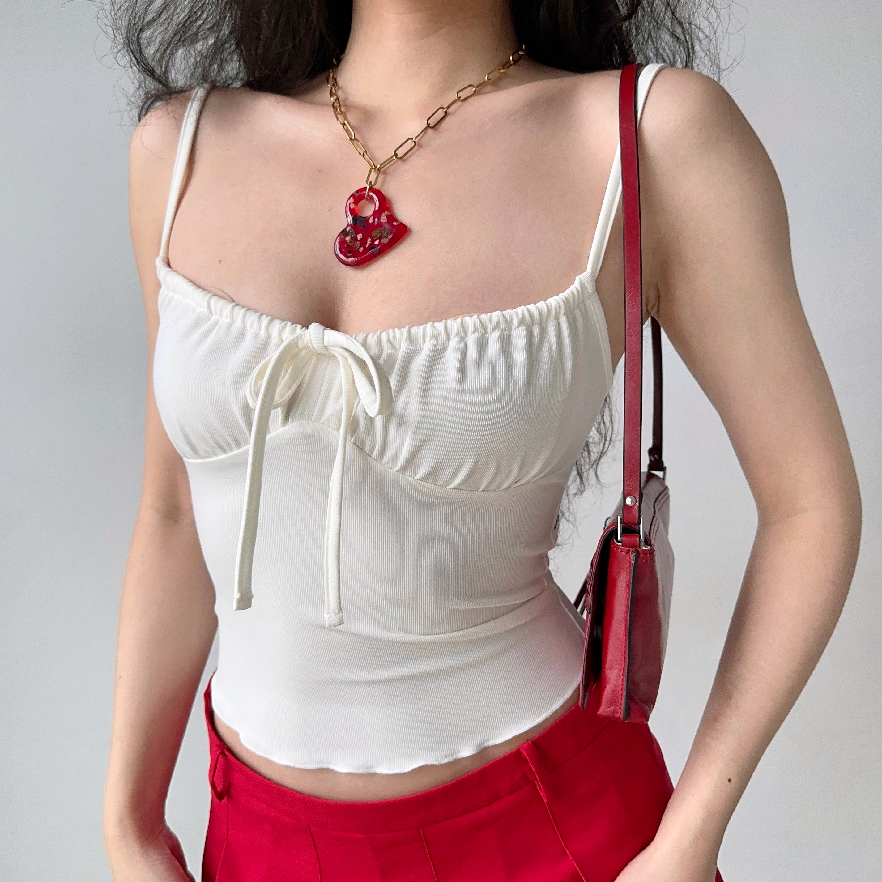 Front Pleated Tie Strap Tank Top for Women - Slim Fit Summer Style, European & American Inspired