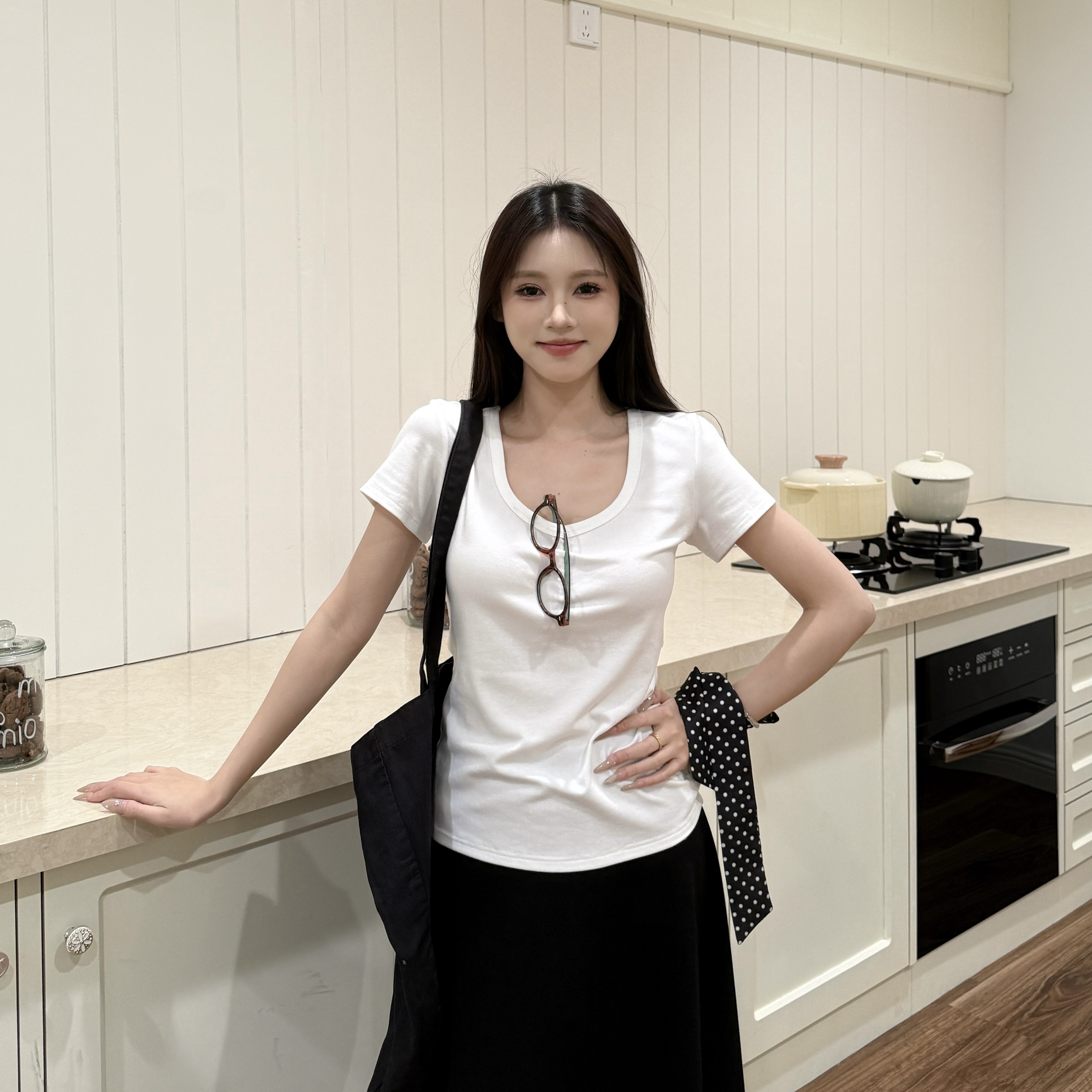 Gray Square Neck Short Sleeve T-Shirt for Women - Summer Loose Slim Fit Top - Casual Y2K Style Hot Girl Tee