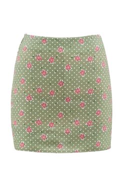 Green French Print A-Line High-Waisted Bodycon Skirt with Built-In Safety Shorts – Trendy 90s Style Mini Skirt for Effortless Chic