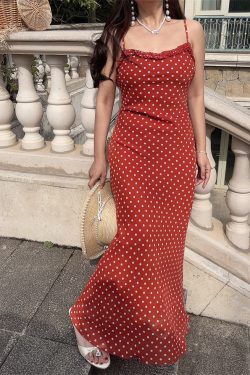 Handmade 2025 Spring/Summer French Polka Dot Ruffled Waist Slip Dress - Long Skirt Women's Vacation Fashion