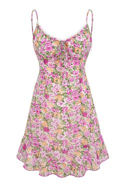 Handmade French Vintage Floral Cami Dress for Women - Summer Slim Fit Waist-Defined Lace Short Skirt - Y2K Style