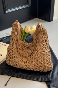 Handwoven Women's Straw Tote Bag - Trendy Large Capacity Beach Vacation Shoulder Bag 2025 Style