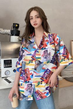 Hawaiian Floral Short Sleeve Shirt for Women - Loose Fit Beach Top in Hong Kong Style for Seaside Vacation