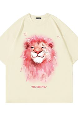 Heavyweight Lion Print Short Sleeve Men's T-Shirt – Trendy Loose Fit Plus Size Summer Style for Couples