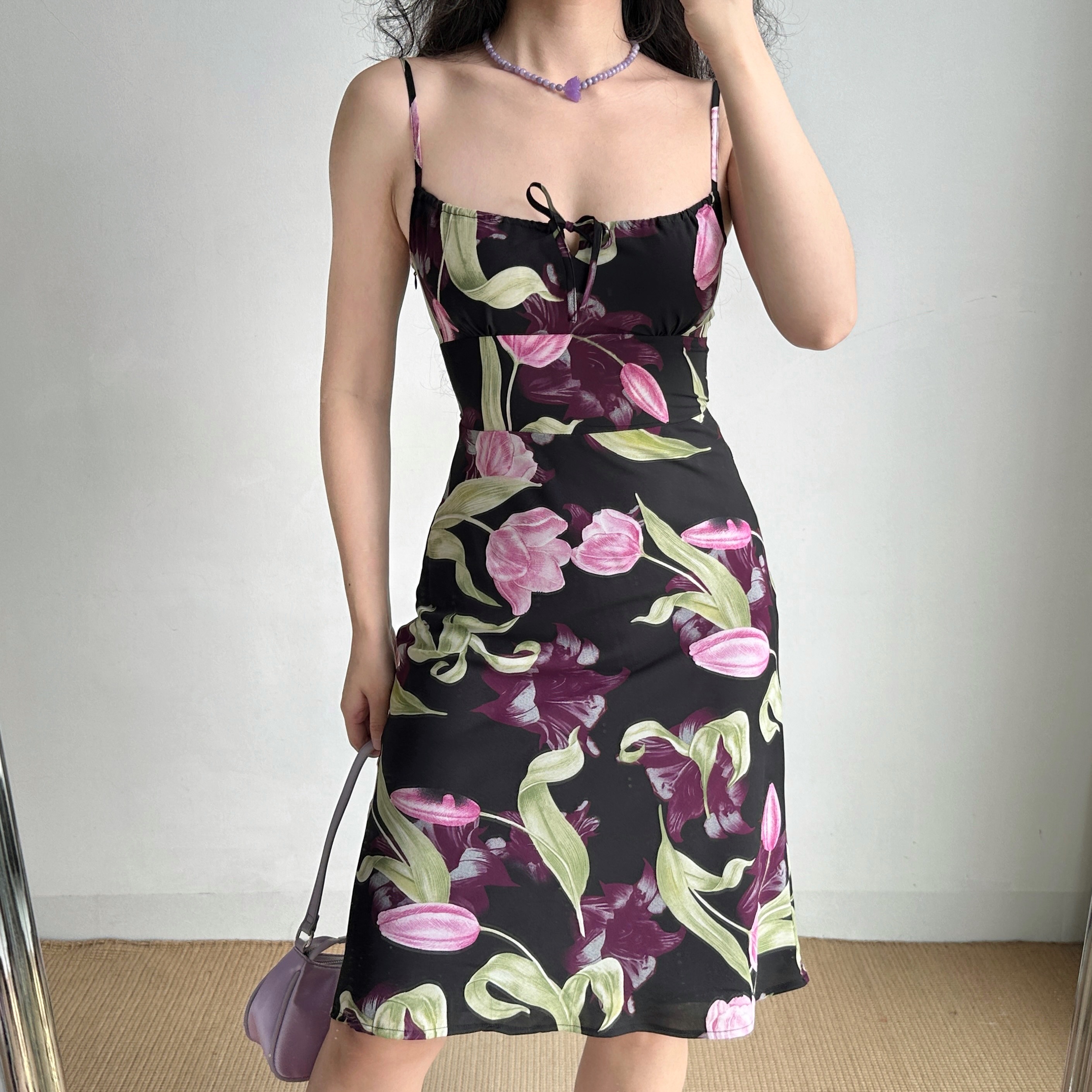 High-Waist A-Line French Vintage Tulip Slip Dress for Vacation - Go Girl Go DIY Style