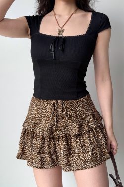 High-Waisted A-Line Leopard Print Cake Skirt for Women – DIY European American Style Summer Short Skirt, Anti-Exposure Fashion
