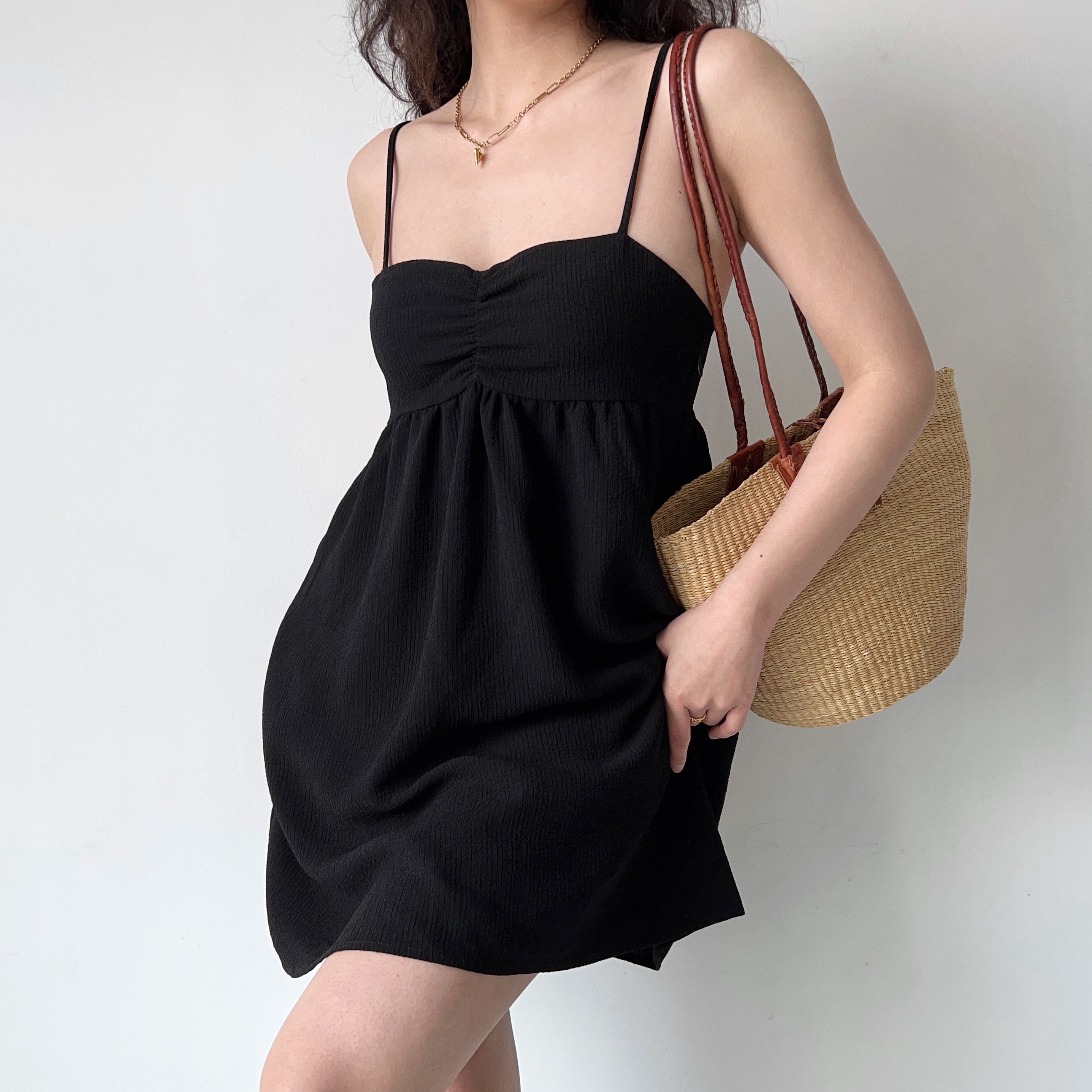 High-Waisted A-Line Pleated Camisole Dress for Women - Simple European & American Style Short Skirt