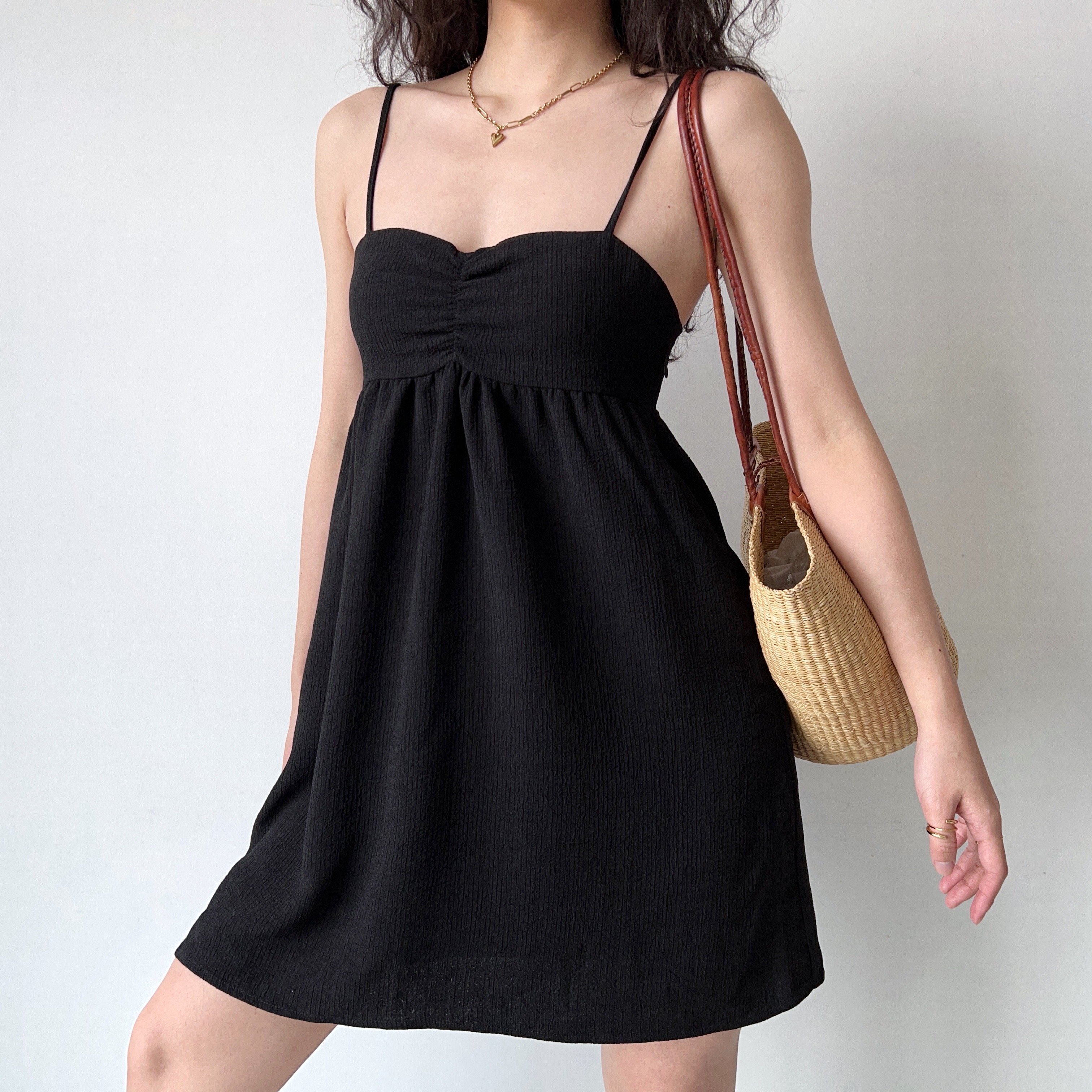 High-Waisted A-Line Pleated Camisole Dress for Women - Simple European & American Style Short Skirt