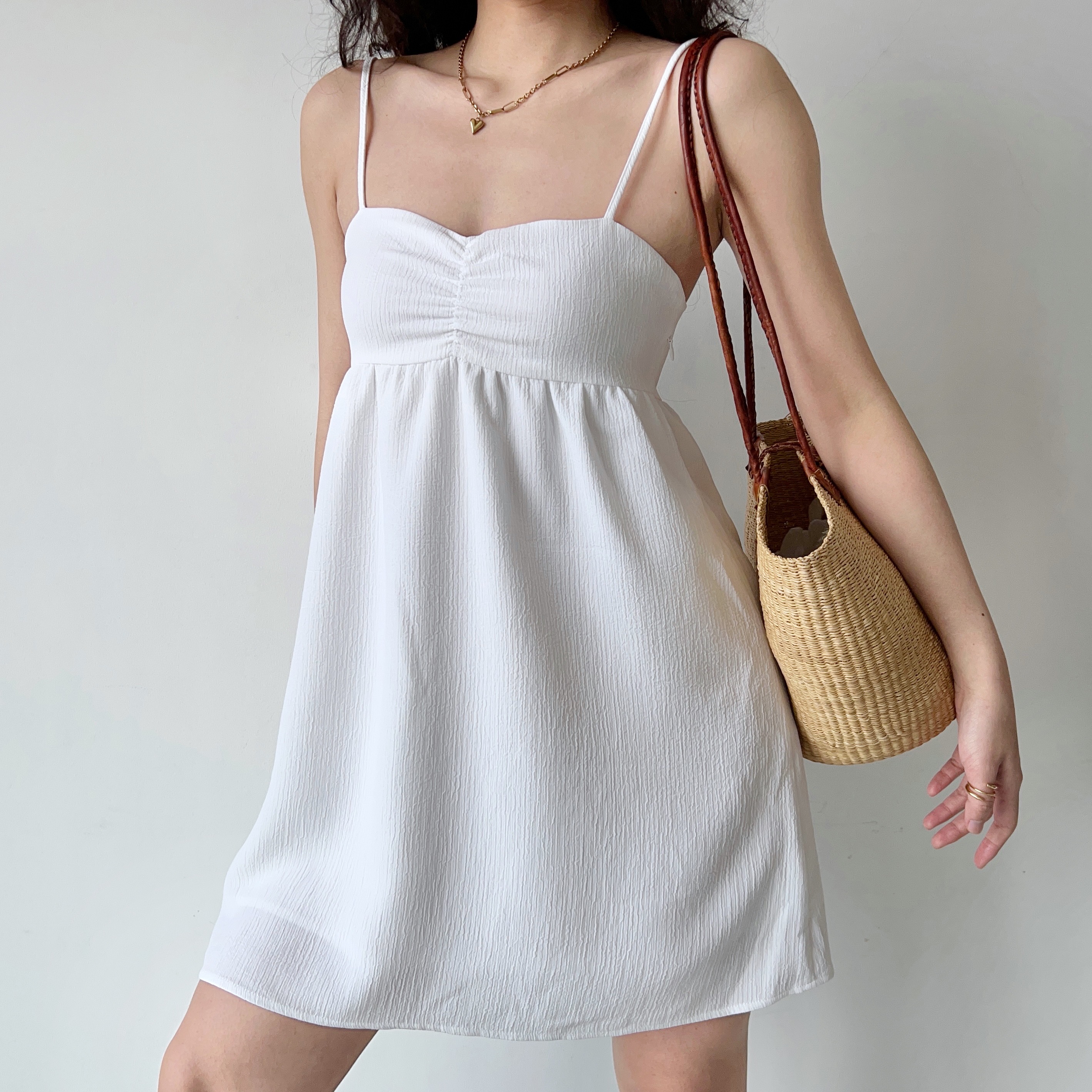 High-Waisted A-Line Pleated Camisole Dress for Women - Simple European & American Style Short Skirt