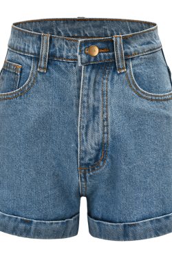 High-Waisted Cuffed Denim Shorts for Women - Vintage Classic Summer Slimming Hot Pants, Versatile 90s Style