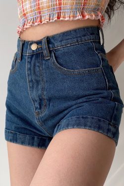 High-Waisted Cuffed Denim Shorts for Women - Vintage Classic Summer Slimming Hot Pants, Versatile 90s Style