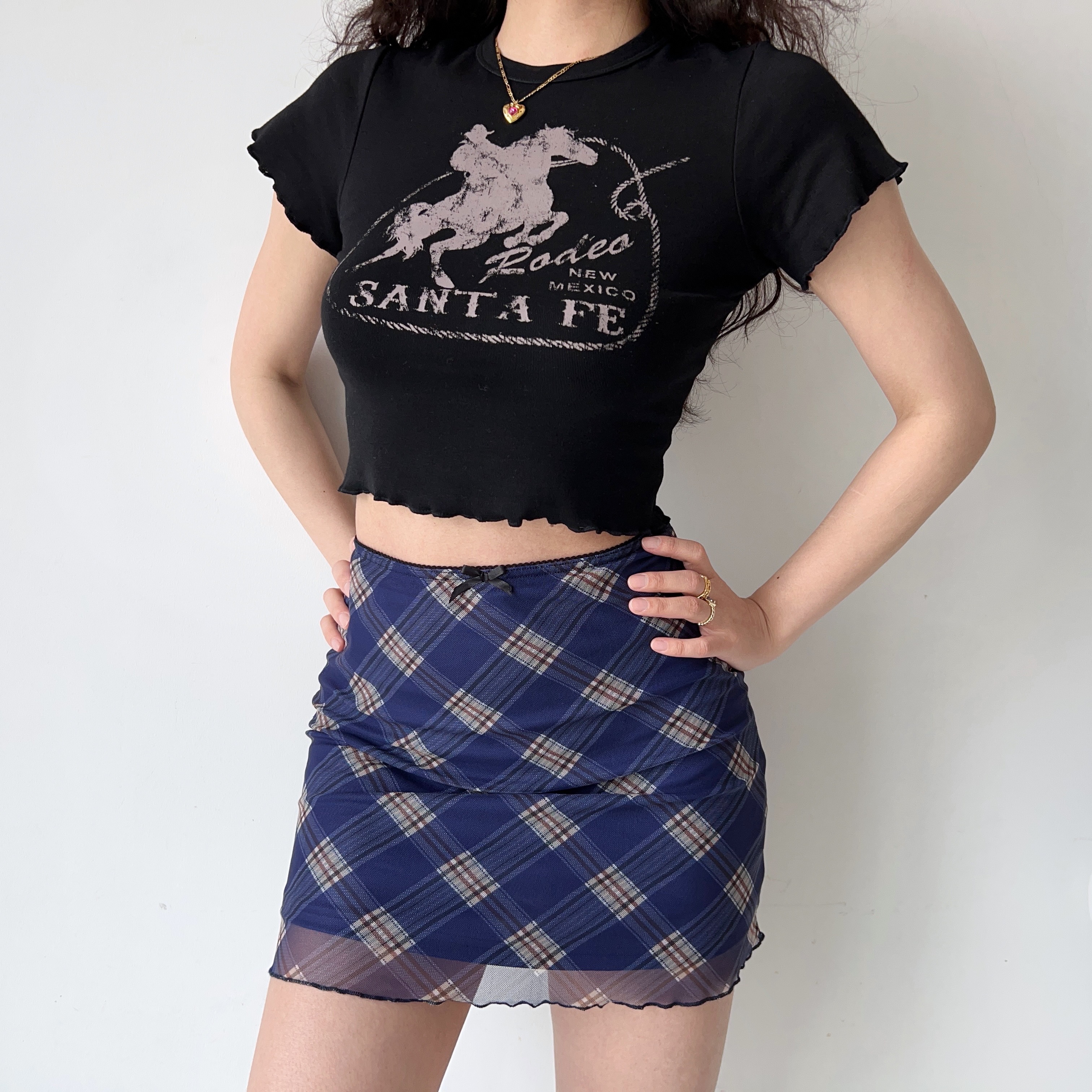 High-Waisted Plaid Mesh Bodycon Mini Skirt for Women - Vintage 90s Style Slimming Design