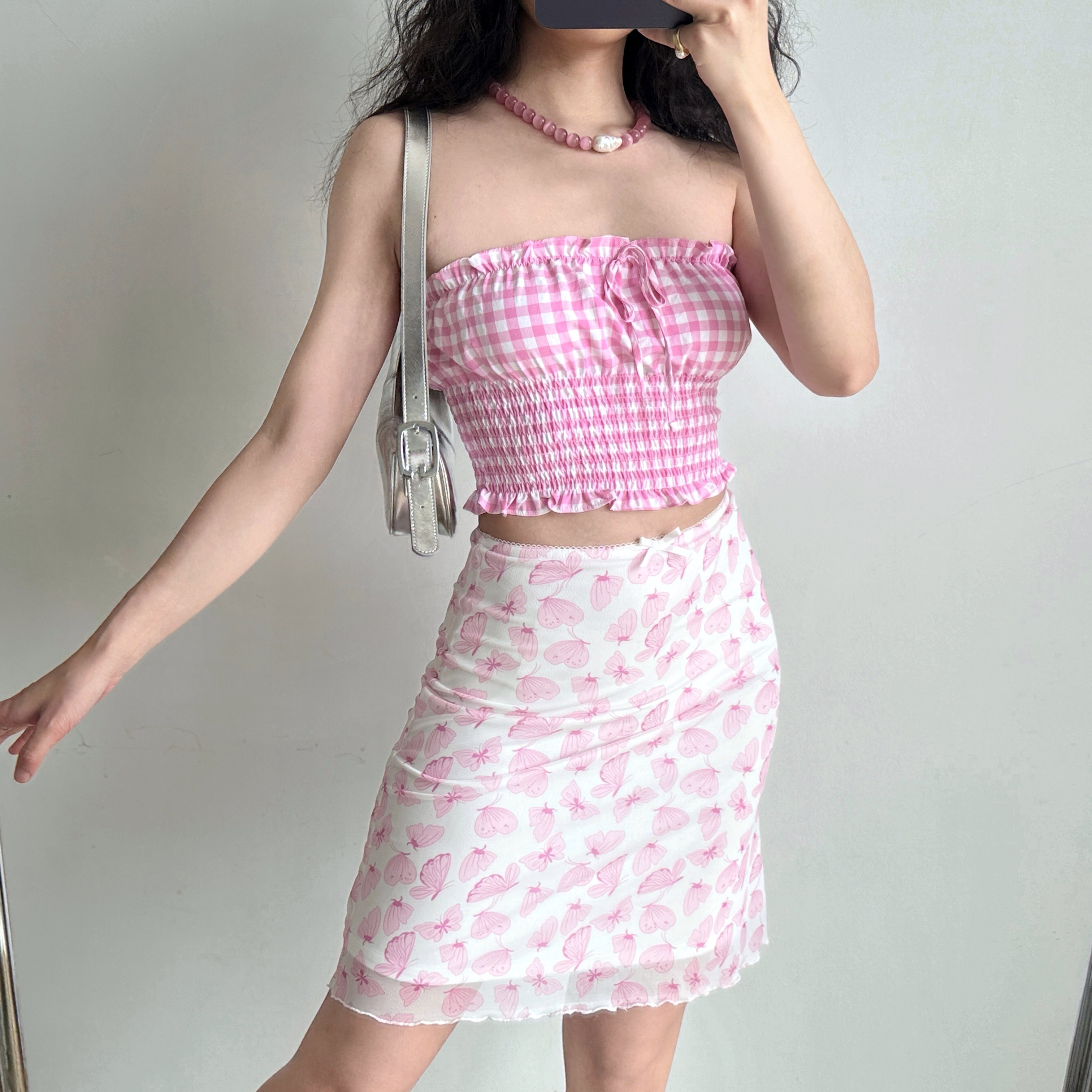 High-Waisted Slim Fit Butterfly Print Half-Length Skirt for Women - Retro European American Style Summer Bodycon Fashion
