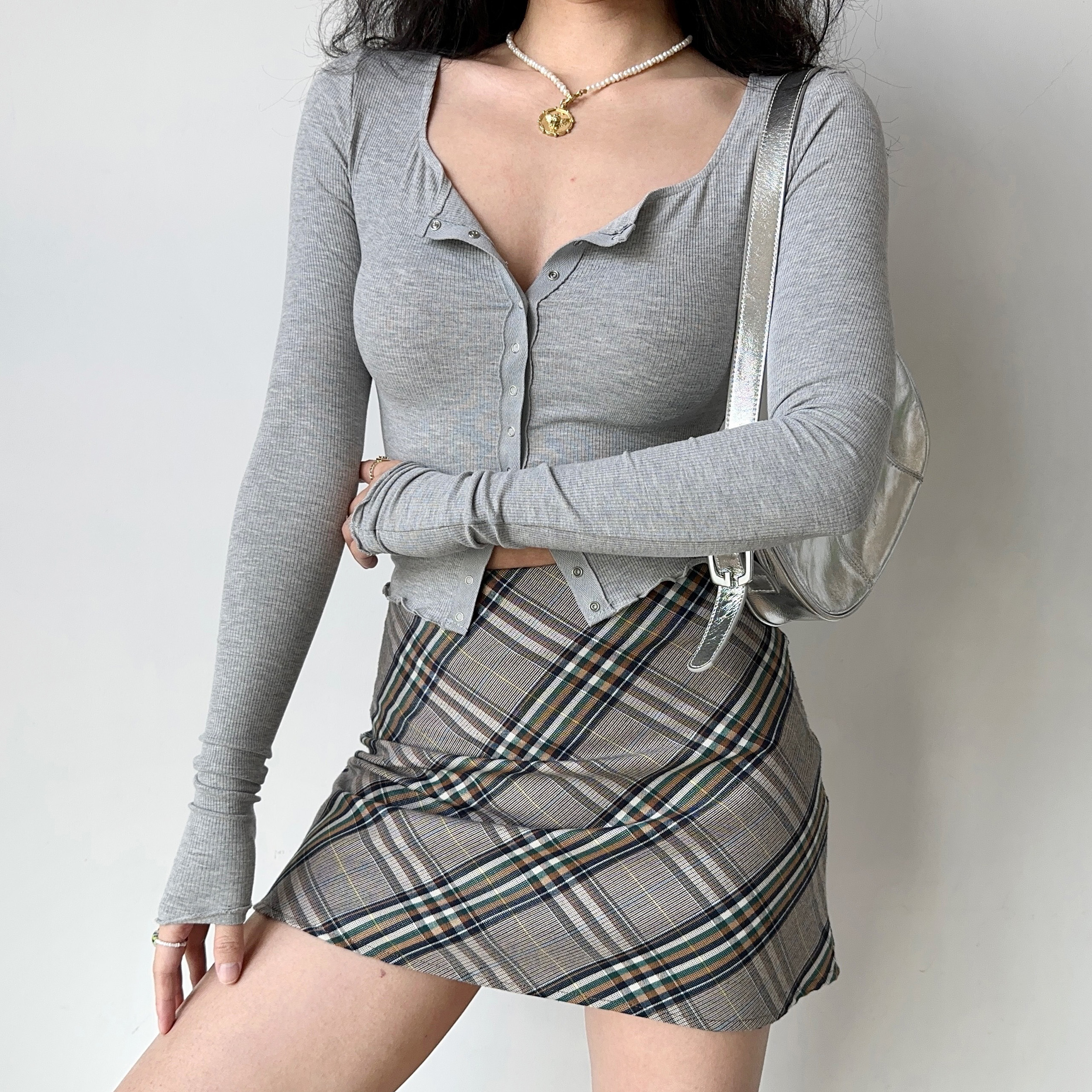 High-Waisted Slimming Plaid A-Line Mini Skirt - Vintage American Style Bodycon Skirt for Women, Perfect for 90s & Y2K Fashion