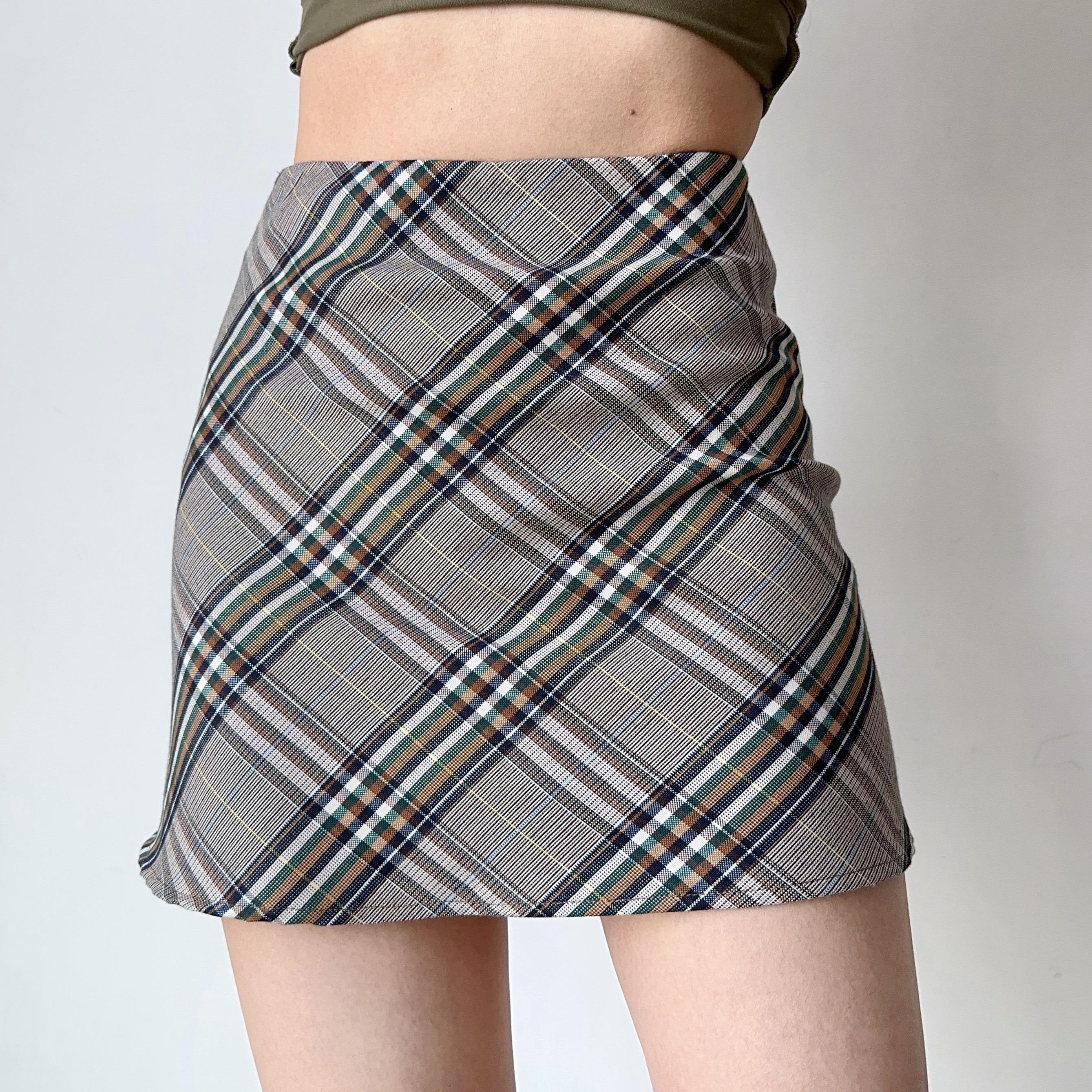 High-Waisted Slimming Plaid A-Line Mini Skirt - Vintage American Style Bodycon Skirt for Women, Perfect for 90s & Y2K Fashion