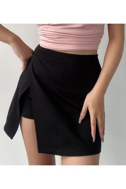 High-Waisted Solid Color Side-Slit Mini Skirt with Safety Shorts - Sexy European & American Style Fashion for Effortless Chic
