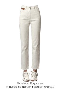 High-Waisted White Star Embroidered Denim Pants for Women, Loose Straight Wide-Leg Trousers, Autumn Winter Fashion