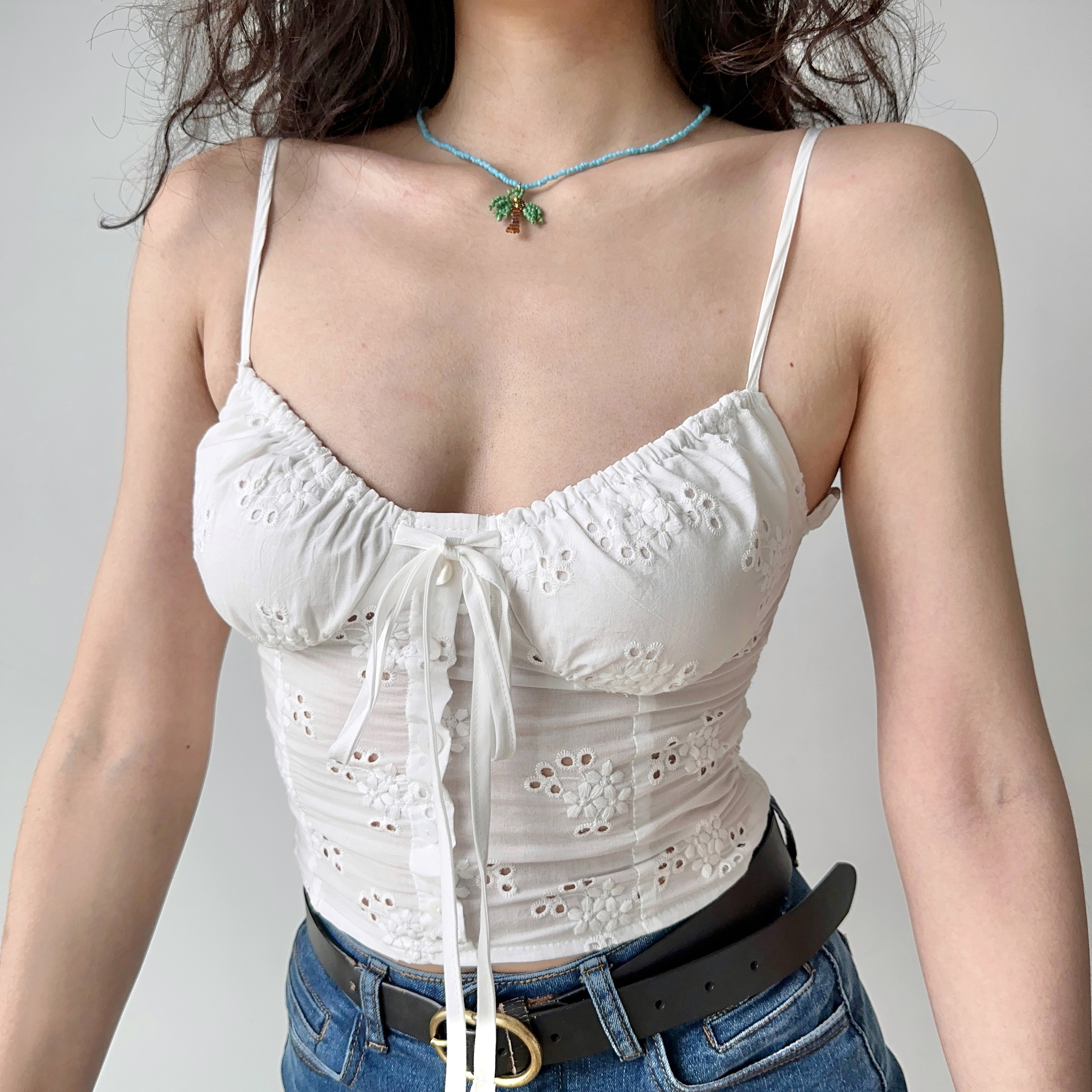 Hollow Flower White Camisole - Women's Summer Slim Fit Sexy Top for European and American Style, Perfect for Y2K and Korean Fashion