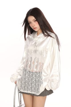 Hollow Lace Baseball Jacket for Women – Spring Loose Raglan Top, Trendy Hot Girl Jersey, Casual Street Style