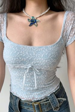 Hollow Lace Trim Square Neck Short Sleeve T-Shirt for Women - Summer Slim Fit Top in European & American Style
