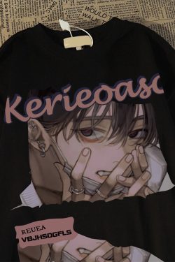 Japanese Retro Cartoon Anime Short Sleeve T-Shirt for Men and Women, Plus Size, Loose Fit, Pure Cotton, Y2K Couple Style