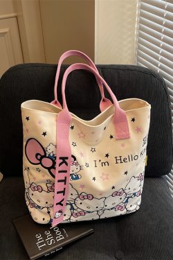 Japanese-Style Cartoon Canvas Tote Bag for Women - Large Capacity Student Shoulder Bag for Summer Commuting and Classes