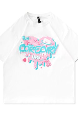 Japanese-Style Retro Cartoon Bear Cotton Short-Sleeve T-Shirt Plus Size for Women & Men - Trendy Loose Fit for Y2K Fashion