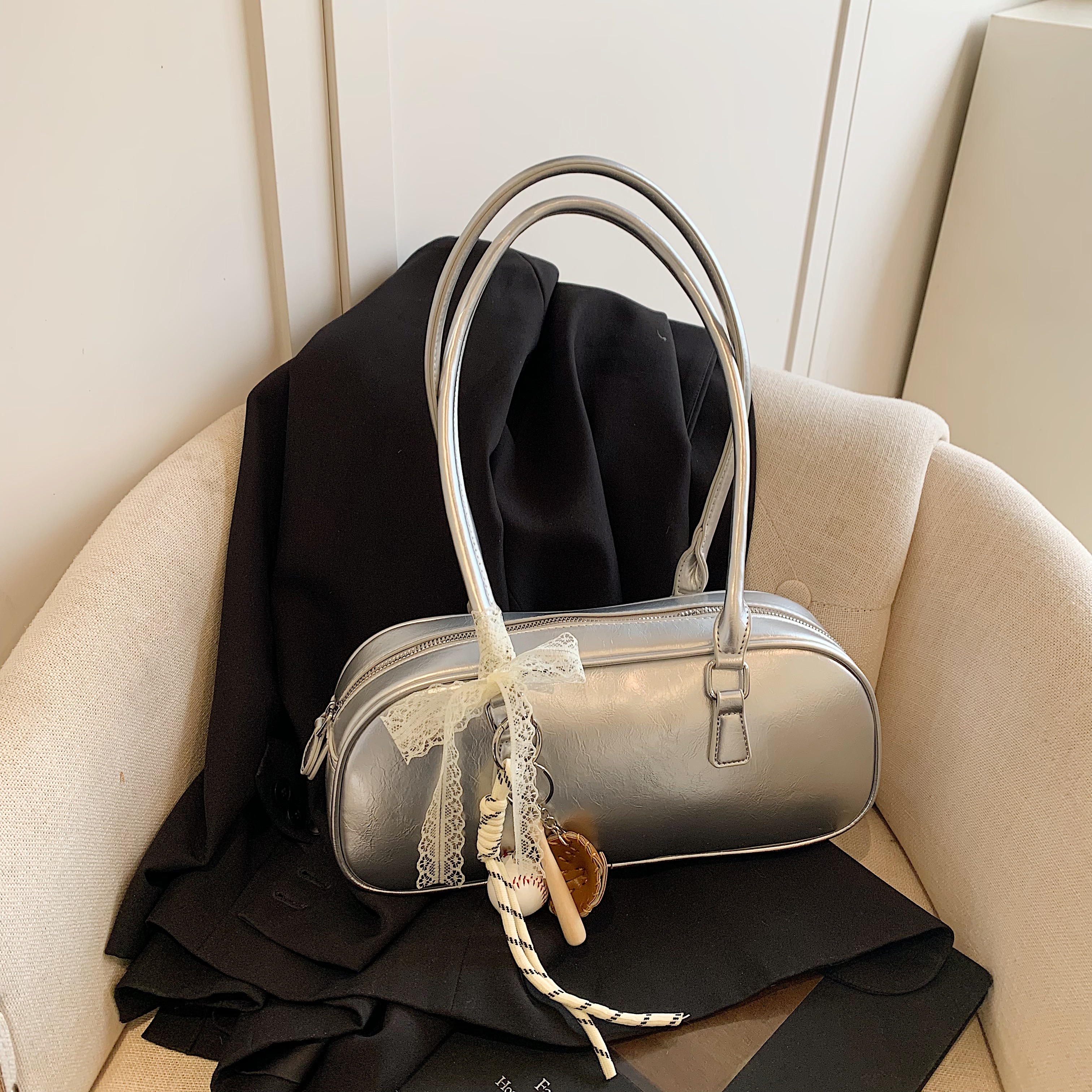 Korean Ballet-Style Underarm Bowling Bag - Women's Shoulder Bag for Spring/Summer 2025 Fashion Trend
