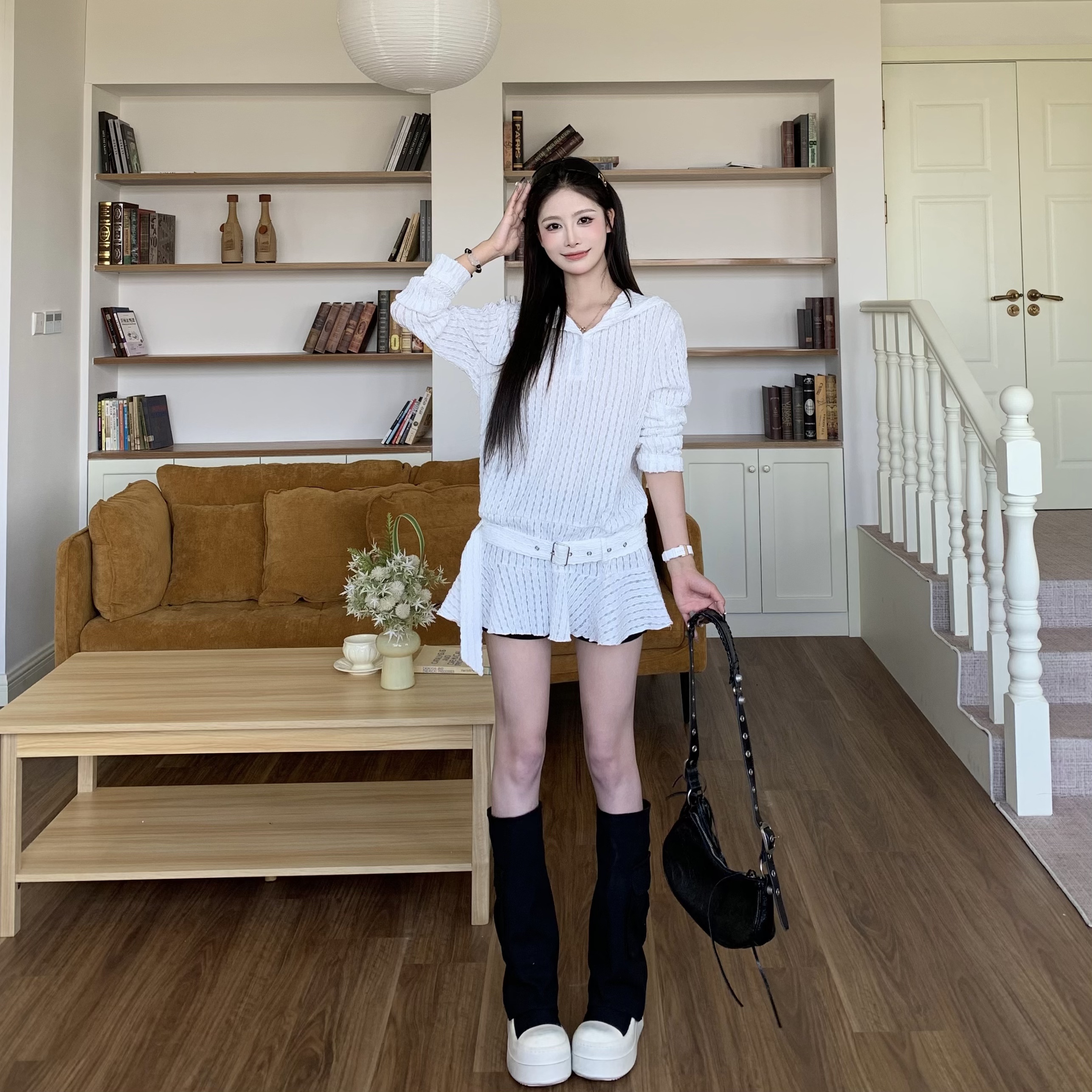 Korean Style Lace Hollow Long Sleeve Knitted Top - Unique Chic Hooded Dress for Spring Summer - Trendy 3MER Inspired Look