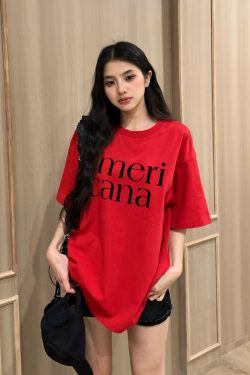 Korean Style Loose Casual Short Sleeve T-Shirt for Women with American Letter Print - Summer Round Neck Couple Top