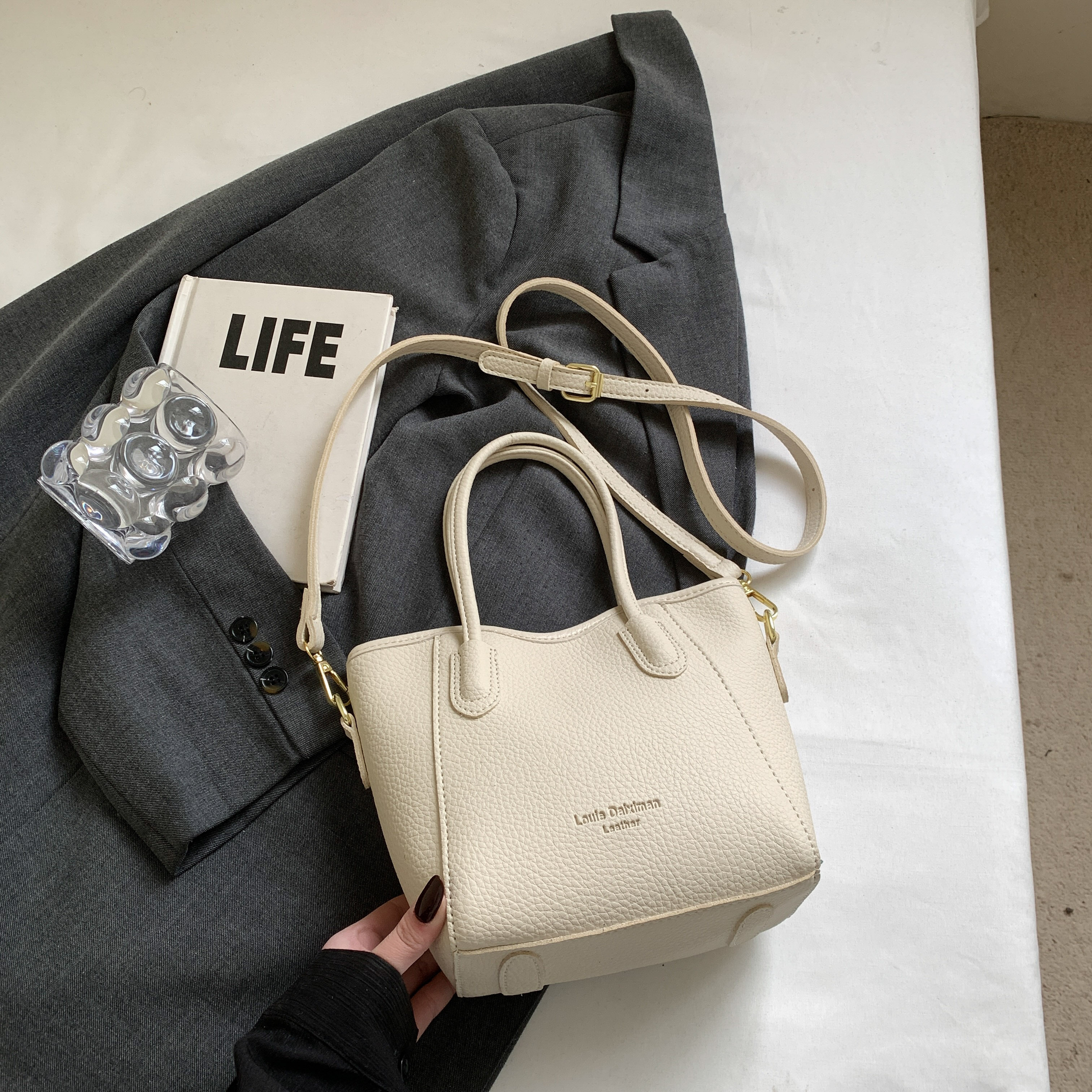 Korean-Style Minimalist Casual Tote Bag for Women - Versatile 2025 Spring Crossbody Bucket Bag
