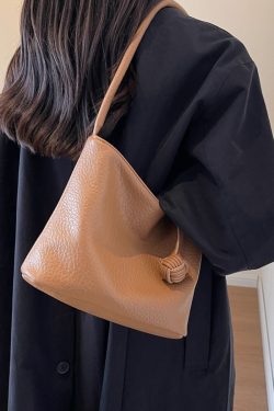 Korean-Style Minimalist Large-Capacity Tote Bag for Women, 2025 Trendy Lychee Pattern Underarm Handbag