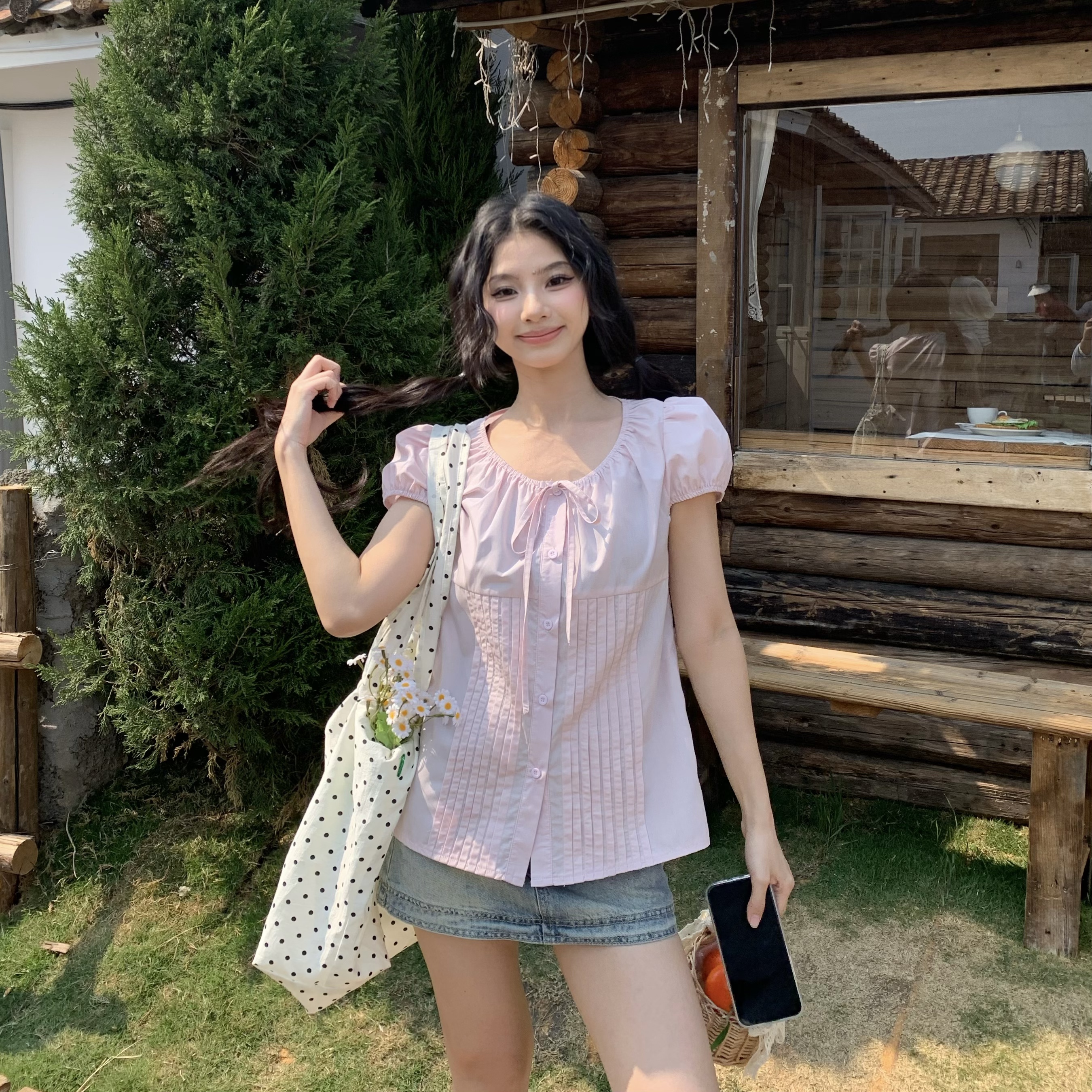 Korean Style Sweet Puff Sleeve Shirt for Women - Summer Slim Fit Versatile Short Sleeve Top, Perfect for Y2K and Casual Wear