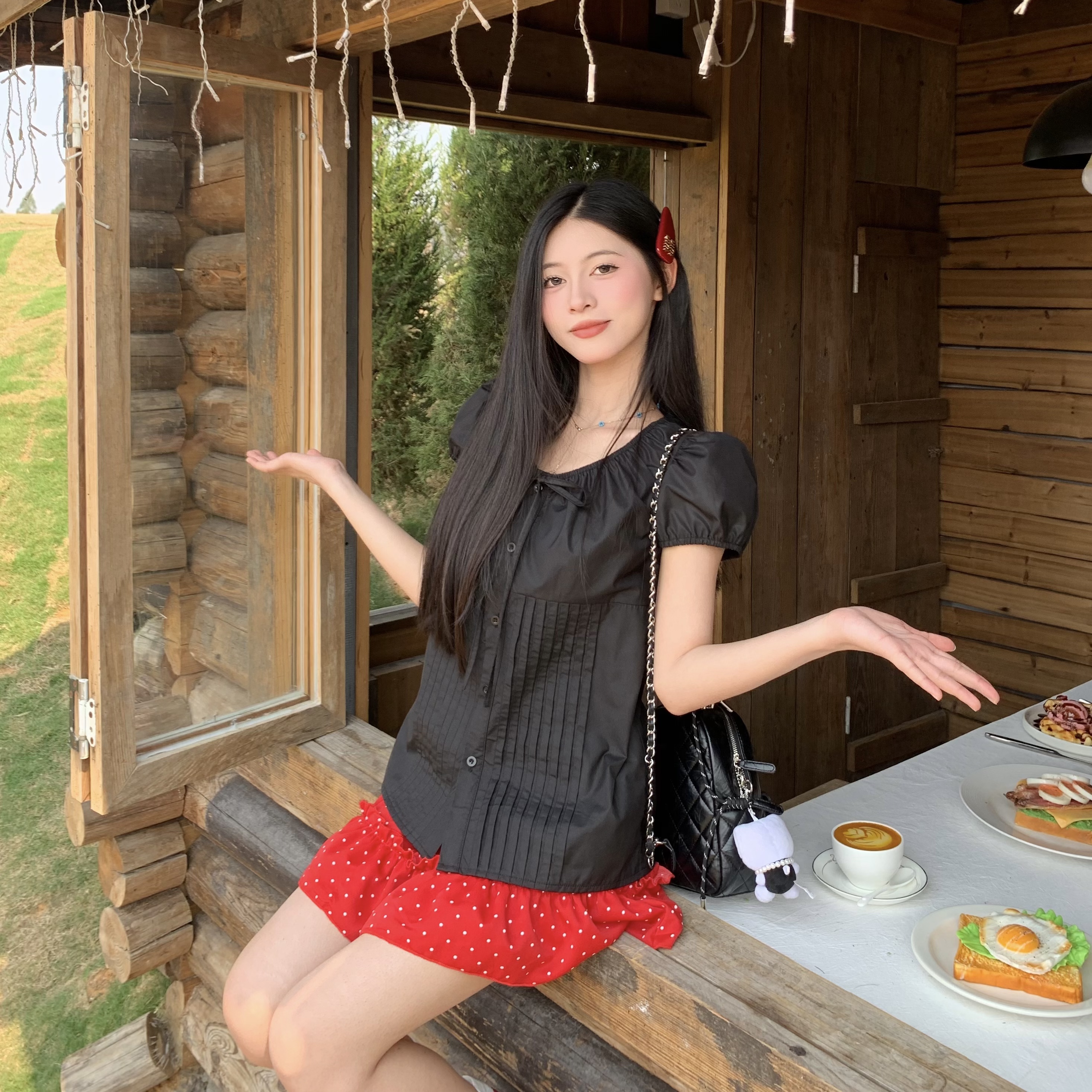 Korean Style Sweet Puff Sleeve Shirt for Women - Summer Slim Fit Versatile Short Sleeve Top, Perfect for Y2K and Casual Wear