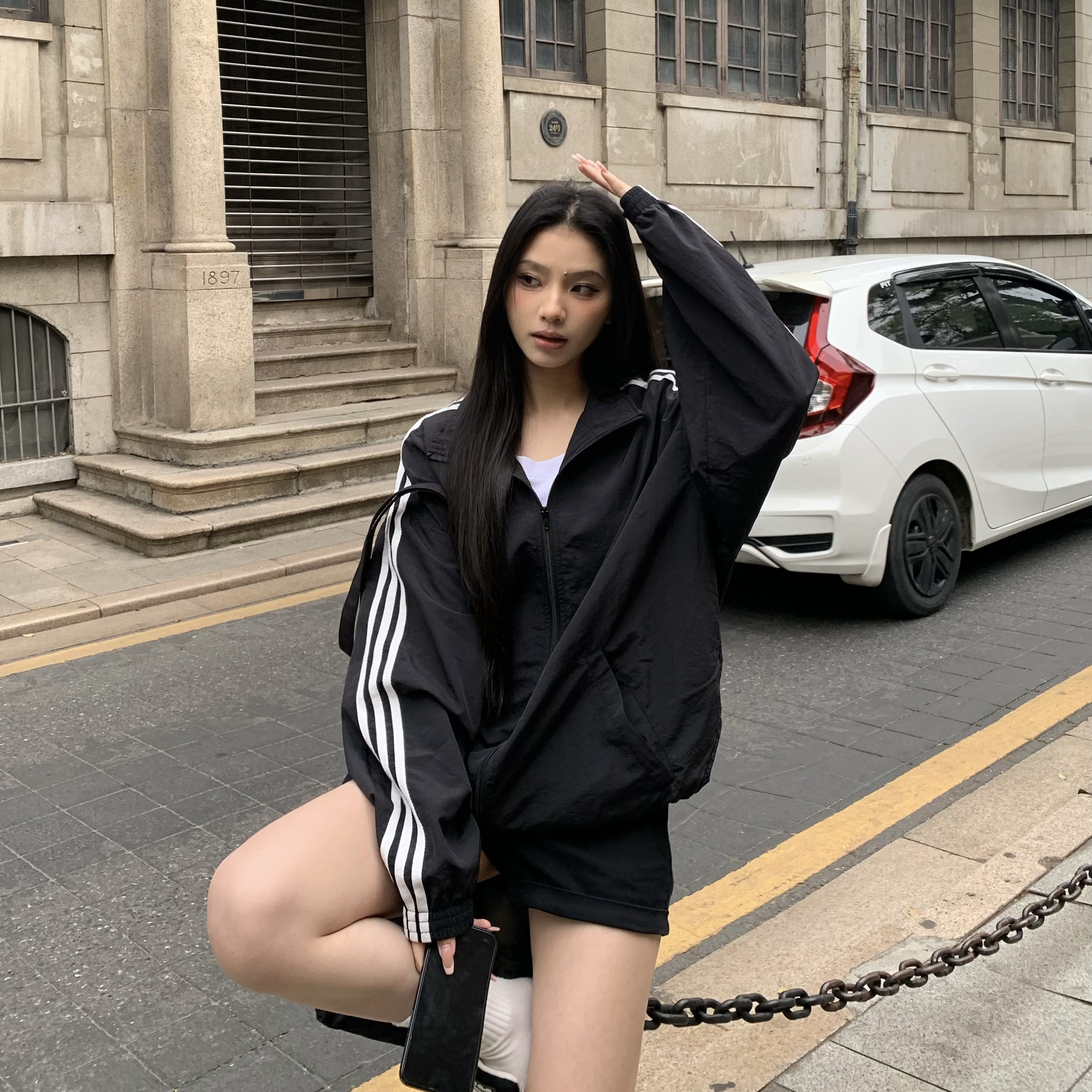 Korean Style Three Stripes Zipper Cardigan Jacket for Women - Loose Sports Casual Summer Coat with Stand Collar and Sun Protection