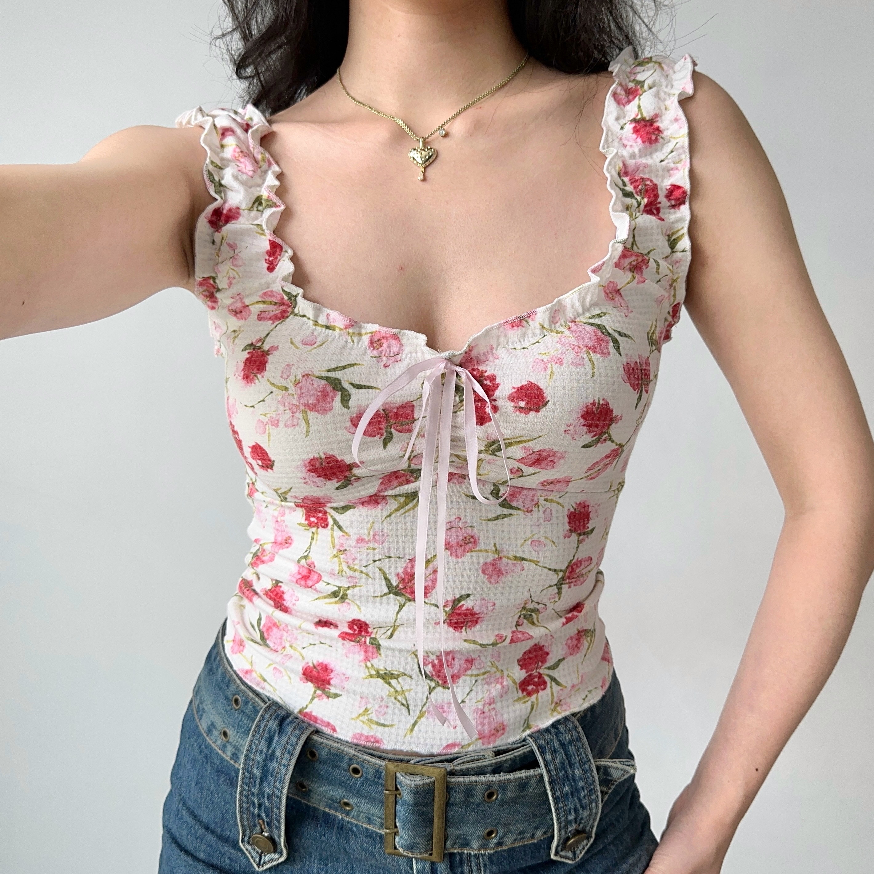 Lace Edge Printed Sleeveless Slim Top for Summer - European and American Style Women's Fashion