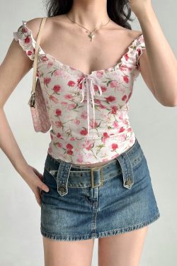 Lace Edge Printed Sleeveless Slim Top for Women - European American Style Summer Fashion