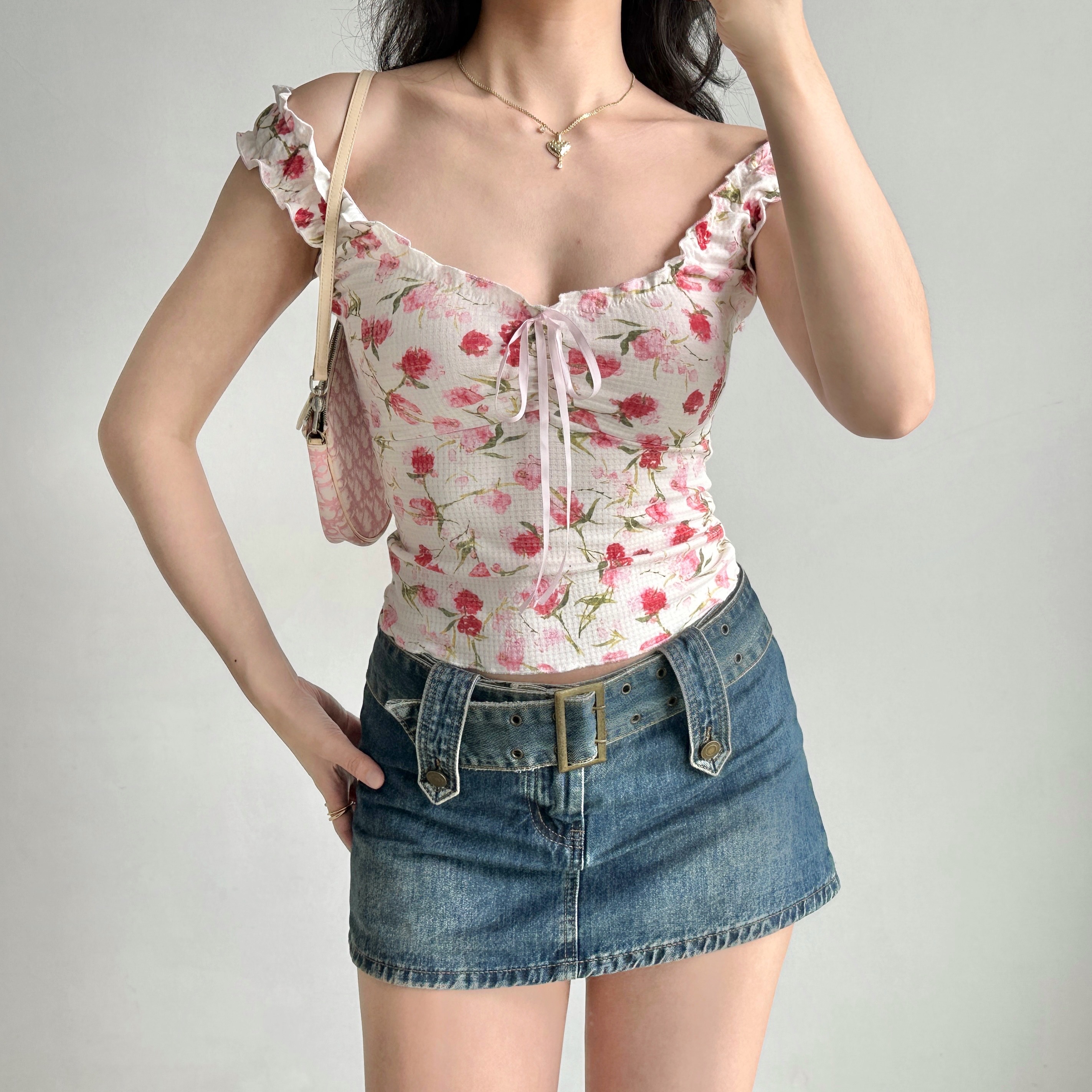 Lace Edge Printed Sleeveless Slim Top for Women - European American Style Summer Fashion