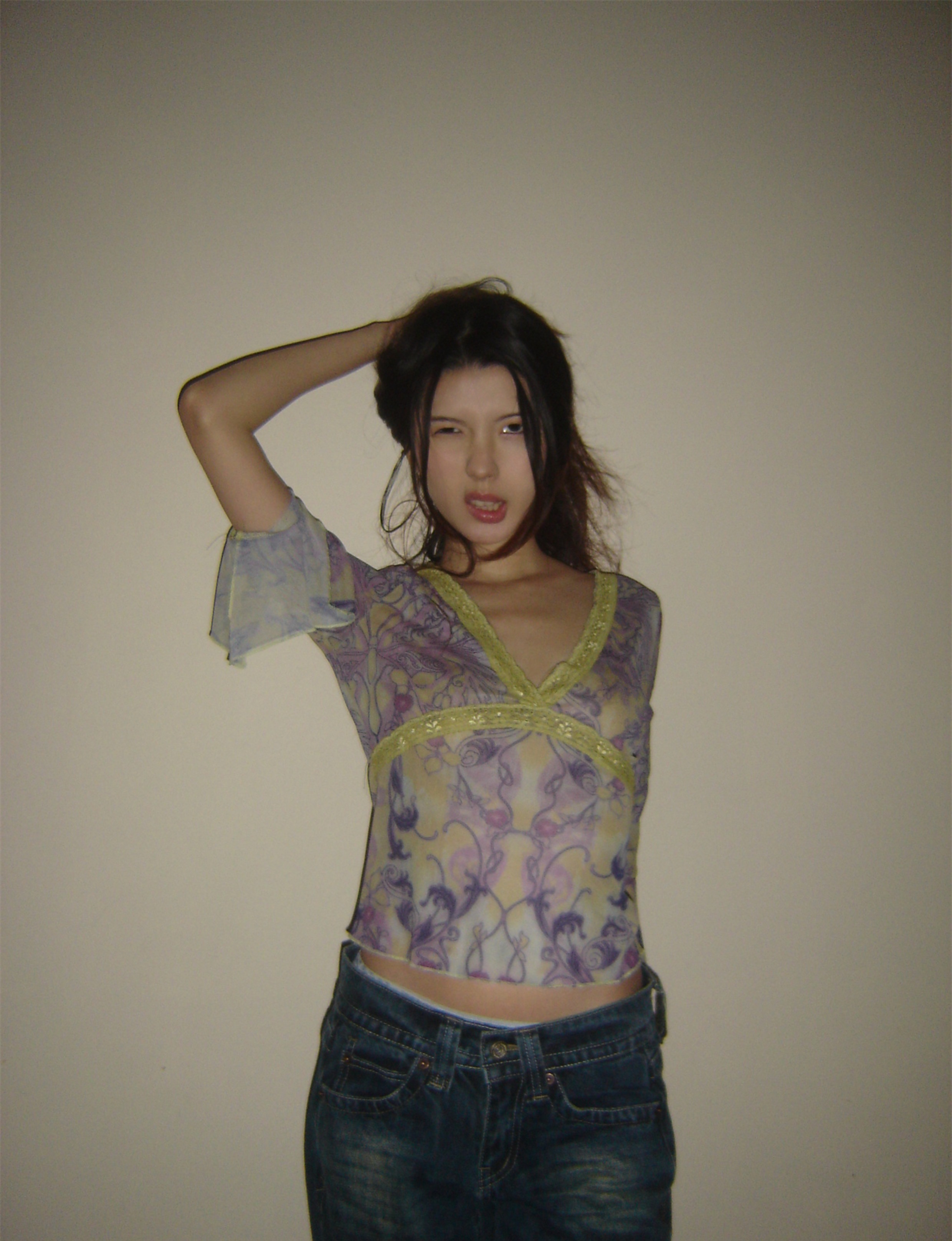 Lace Long Sleeve Chiffon Top - Low Cut V-Neck Sheer Blouse for Women - Sexy Y2K Hot Girl Style, 2025 Trend
