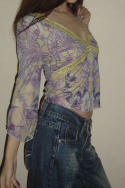 Lace Long Sleeve Chiffon Top - Low Cut V-Neck Sheer Blouse for Women - Sexy Y2K Hot Girl Style, 2025 Trend