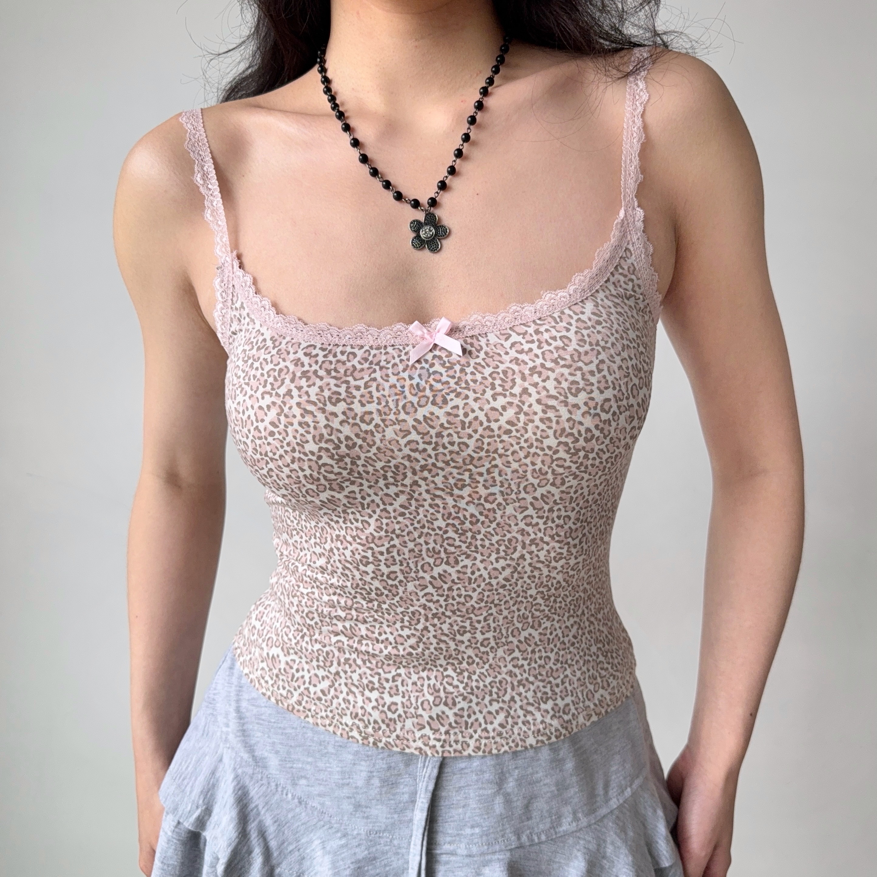 Lace Trim Leopard Print Camisole Top for Women - DIY European American Style, Chic Fashion for Hot Girls