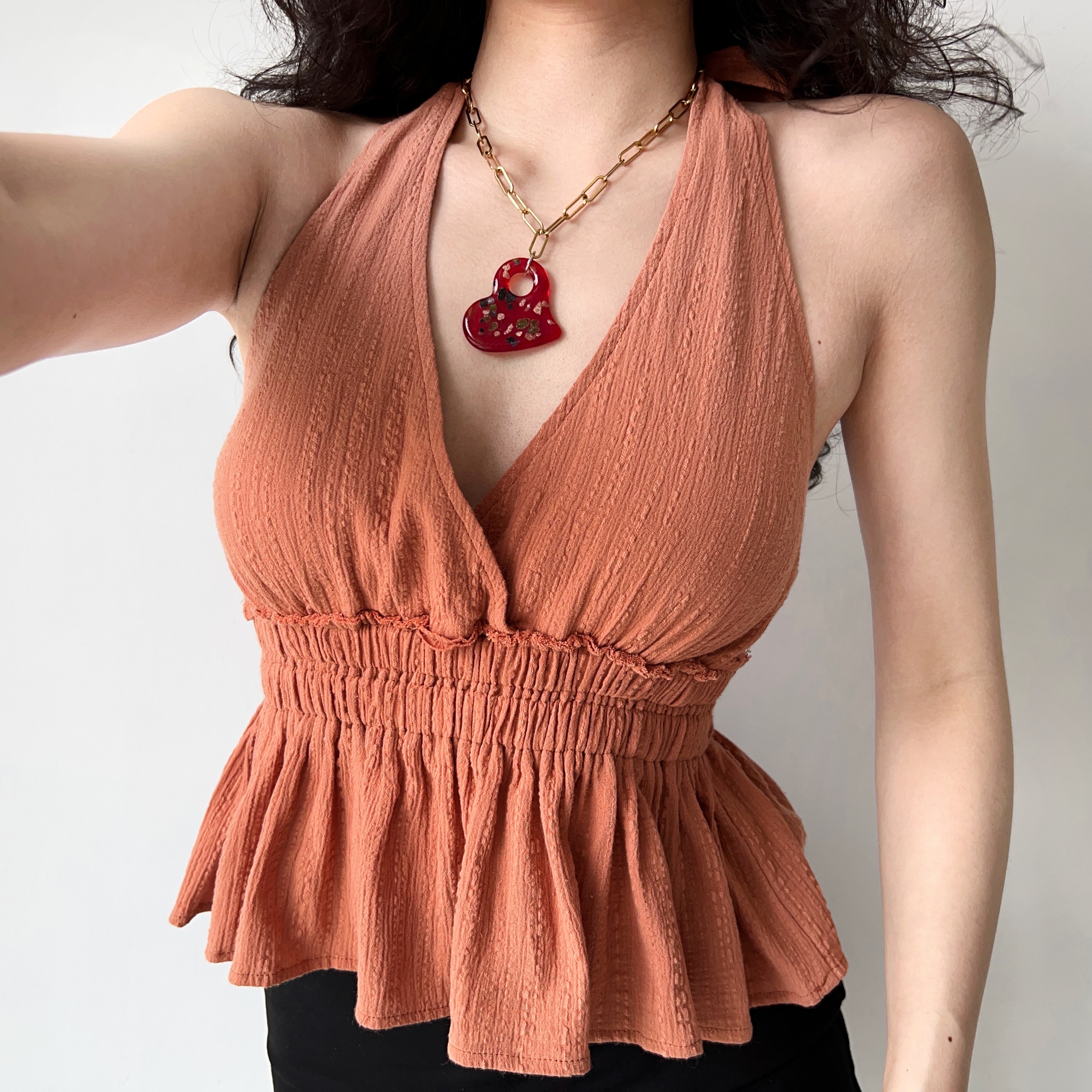 Lace-Up Halter Deep V-Neck Backless Shirt for Women - European American Style, Trendy Y2K Fashion Top